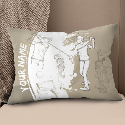 Retro Hand Drawn Golfer Custom Pillow Personalized Golf Gifts For Golfer LDT1145