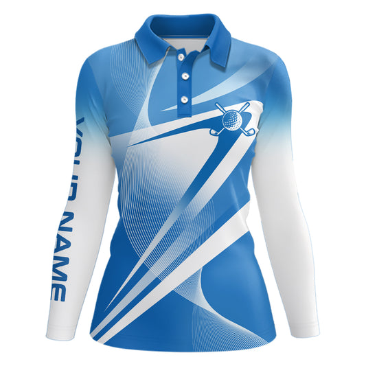 White Blue Custom Name Womens Golf Polo Shirts Personalized Golf Shirts For Women Golf Gifts LDT1320
