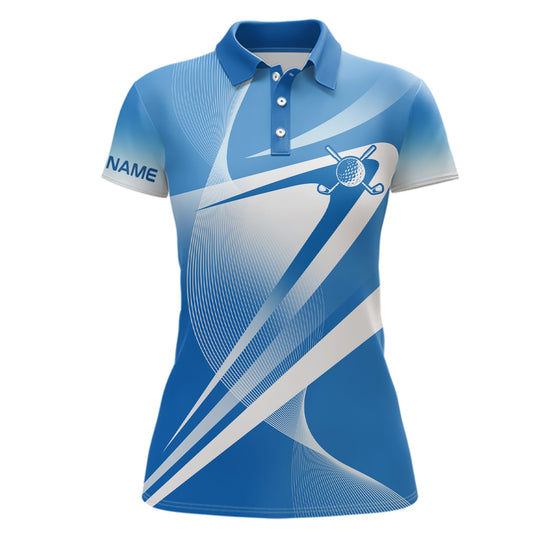 White Blue Custom Name Womens Golf Polo Shirts Personalized Golf Shirts For Women Golf Gifts LDT1320