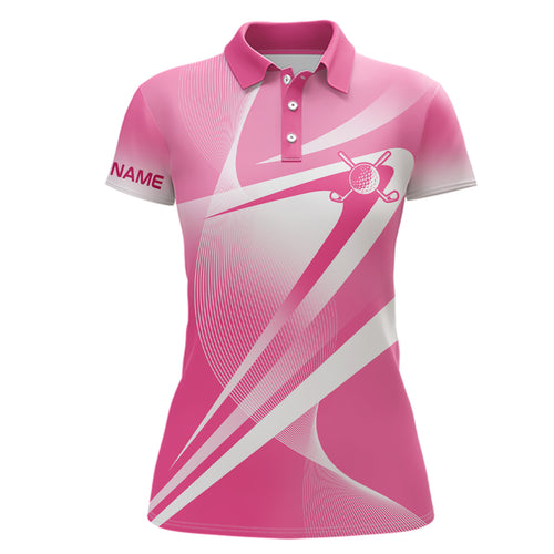Pink White Custom Name Womens Golf Polo Shirts Personalized Golf Shirts For Women Golf Gifts LDT1321