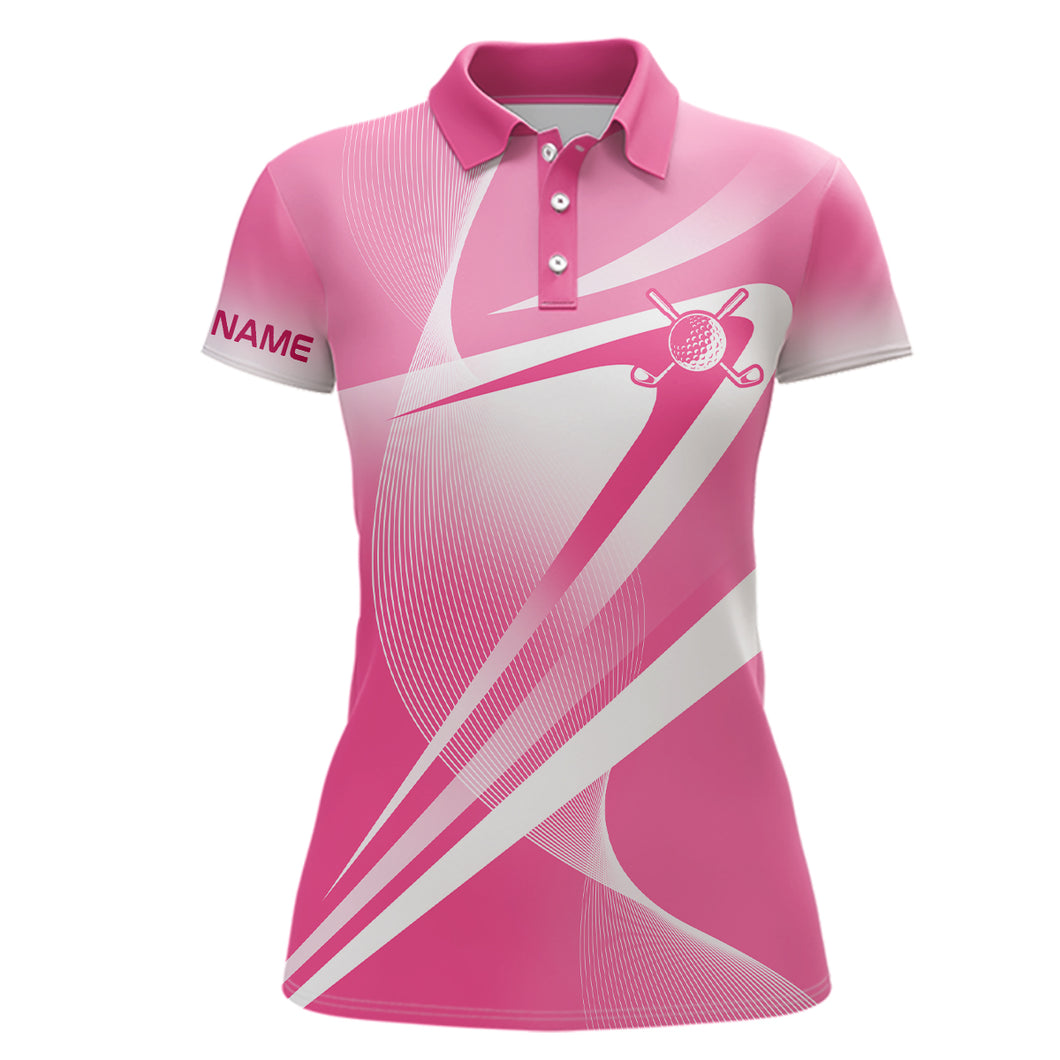 Pink White Custom Name Womens Golf Polo Shirts Personalized Golf Shirts For Women Golf Gifts LDT1321