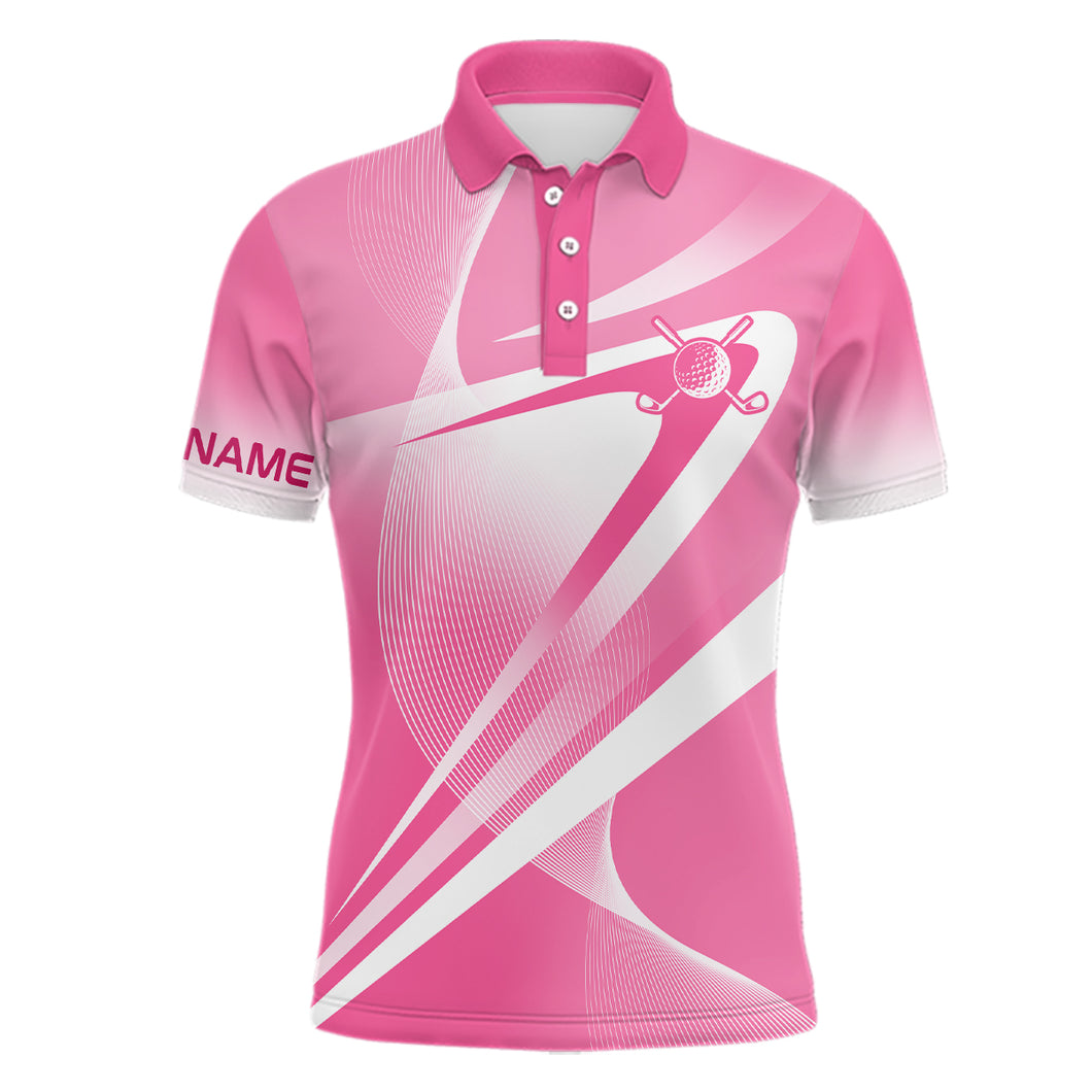 Pink White Custom Name Mens Golf Polo Shirts Personalized Golf Shirts For Men Golfing Gifts LDT1321