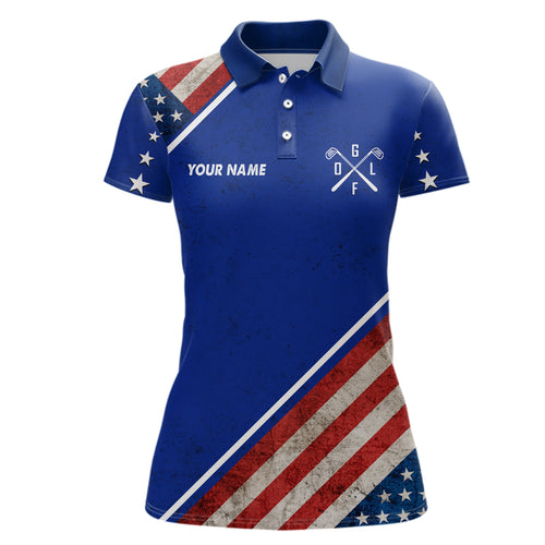 Retro Usa Flag Womens Golf Polo Shirts Custom Patriotic Golf Shirts For Women Golfing Gifts LDT1469