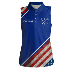 Retro Usa Flag Womens Sleeveless Polo Shirts Custom Patriotic Golf Shirts For Women Golfing Gifts LDT1469