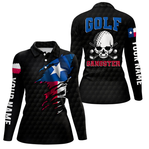 Texas Flag Womens Golf Polo Shirt, Skull Gangster Golf Shirts For Women, Custom Patriotic Golf Gifts LDT0103