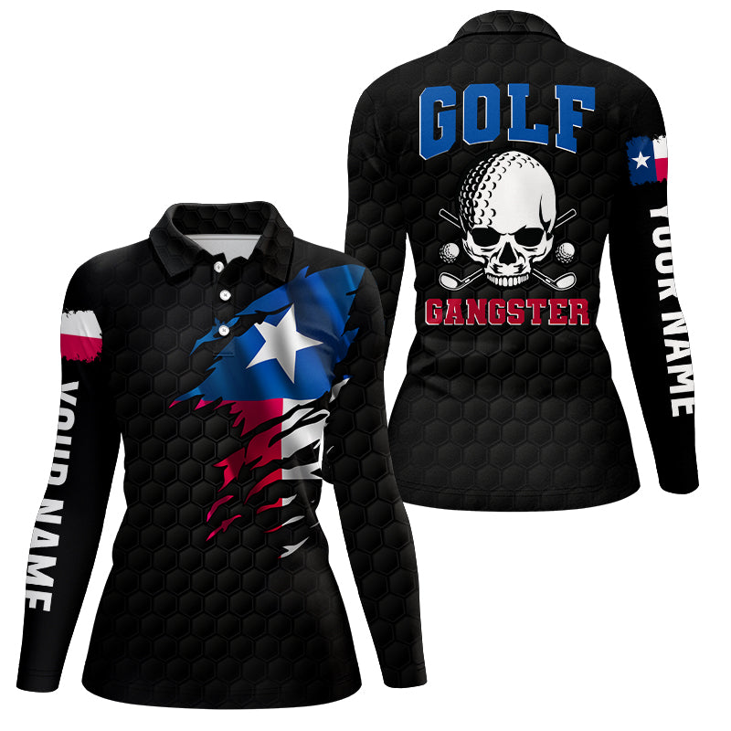 Texas Flag Womens Golf Polo Shirt, Skull Gangster Golf Shirts For Women, Custom Patriotic Golf Gifts LDT0103