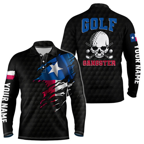 Texas Flag Mens Golf Polo Shirt, Skull Gangster Golf Shirts For Men, Custom Patriotic Golf Gifts LDT0103