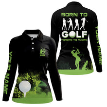 Load image into Gallery viewer, Grunge Graphic Womens Golf Polo Shirt, Green Wet Paint Black Golf Shirts For Women, Best Golf Gifts LDT0094