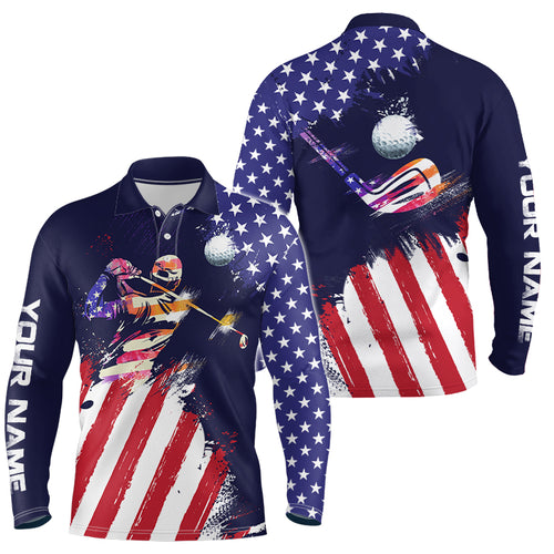 Watercolor American Flag Mens Golf Polo Shirts, Personalized Patriotic Golf Shirts For Men LDT0106