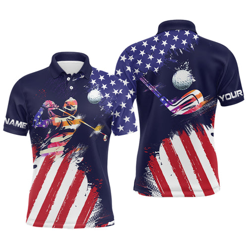 Watercolor American Flag Mens Golf Polo Shirts, Personalized Patriotic Golf Shirts For Men LDT0106