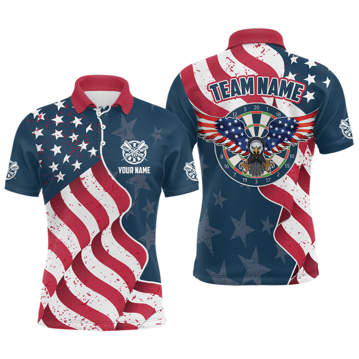 Custom Eagle Waving American Flag Darts Polo Shirt Patriotic Dart Jersey For Men LDT0360