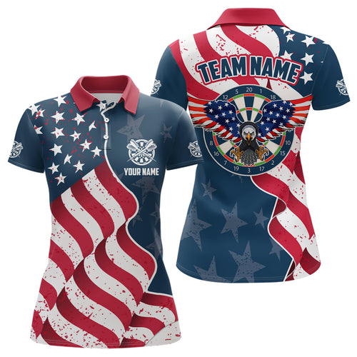 Custom Eagle Waving American Flag Darts Polo Shirt Patriotic Dart Jersey For Women LDT0360