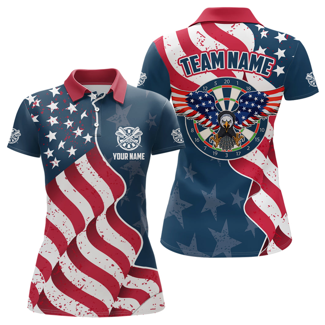 Custom Eagle Waving American Flag Darts Polo Shirt Patriotic Dart Jersey For Women LDT0360