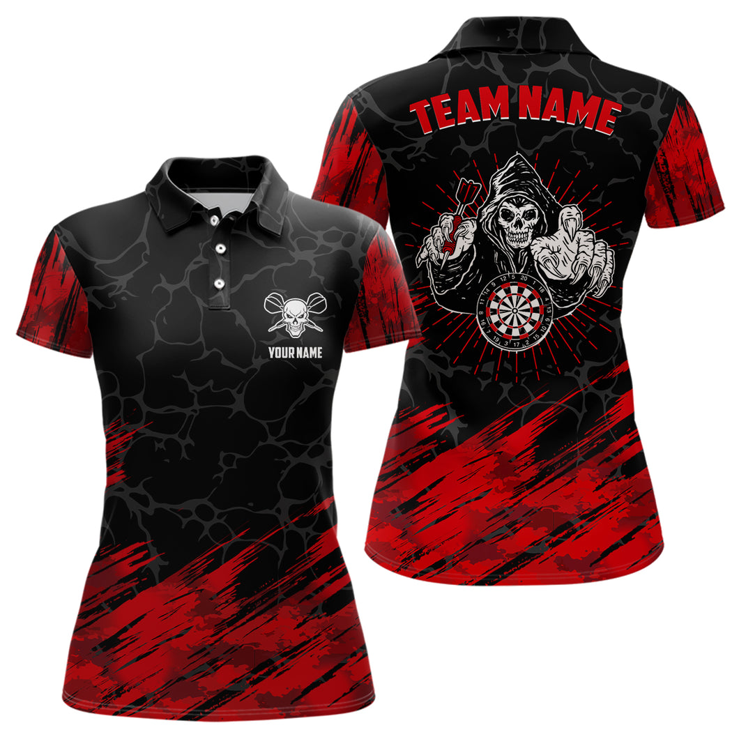 Personalized 3D All Over Print Skull Darts Polo Shirt Red Black Dart Jerseys For Women LDT0647