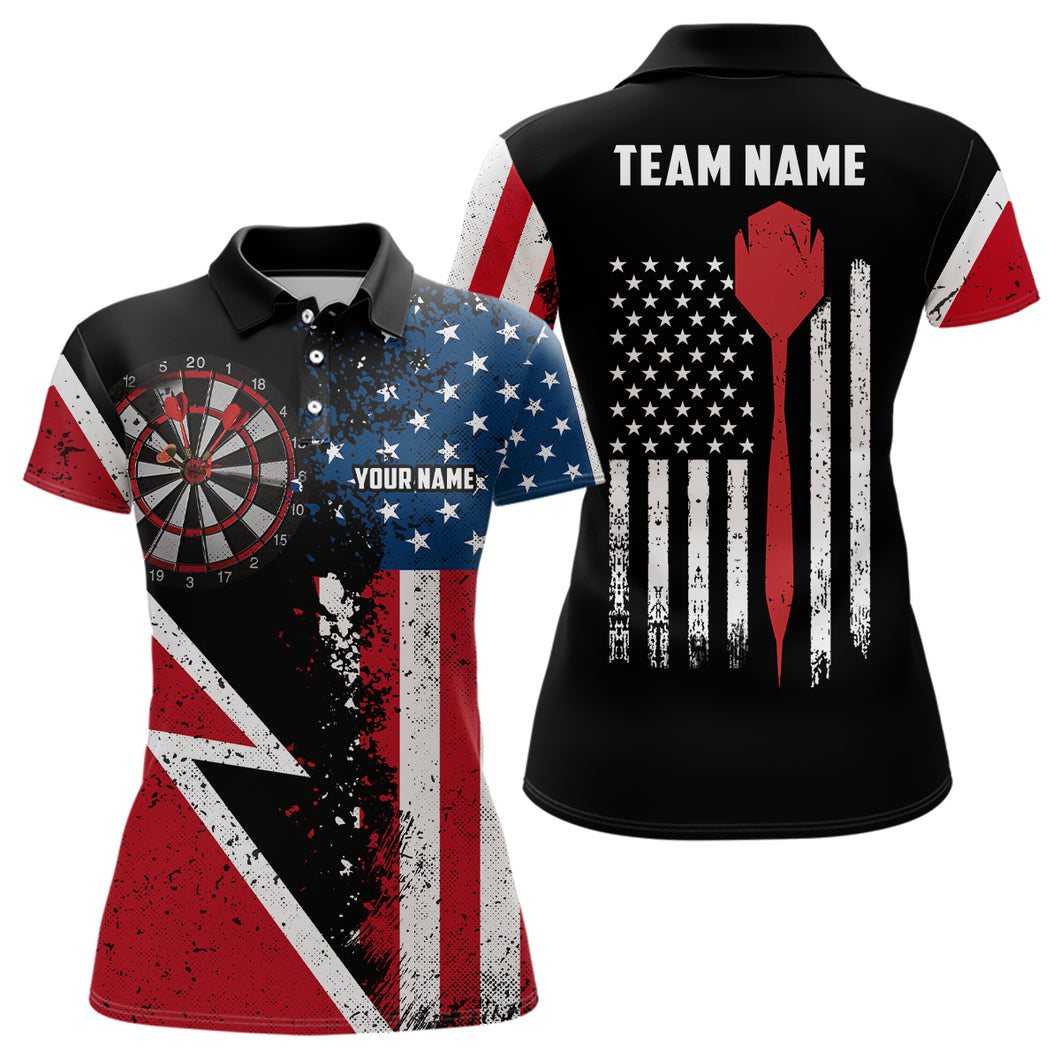 Retro American Flag Darts Polo Shirt Custom Patriotic Darts Shirt For Women Dart Jersey LDT0657