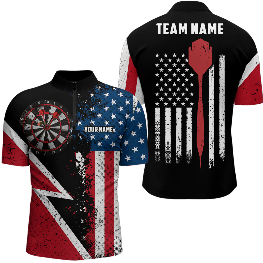 Retro American Flag Darts Quarter-zip Shirt Custom Patriotic Men Darts Shirt Dart Jersey LDT0657