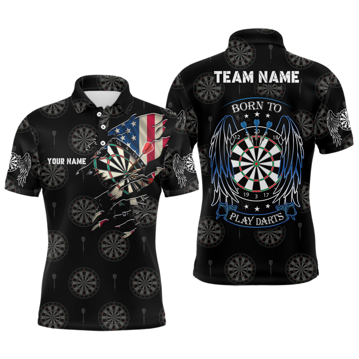 Born To Play Darts American Flag Custom Men Darts Polo Shirt Patriotic Dart Jersey For Men LDT0650