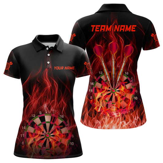 Red Fire Flame Dartboard Womens Darts Polo Shirt Custom Dart Shirts For Women Dart Jerseys LDT1327