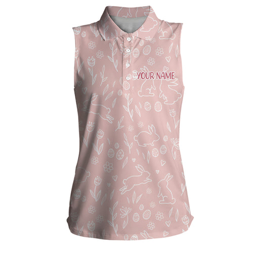 Pink Cute Easter Eggs & Bunnies Womens Sleeveless Polo Shirts Custom Easter Day Golf Tops For Women LDT1335