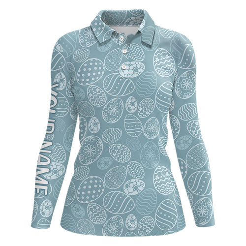 Blue Funny Easter Eggs Womens Golf Polo Shirt Custom Easter Day Golf Tops For Women Golf Gift LDT1336