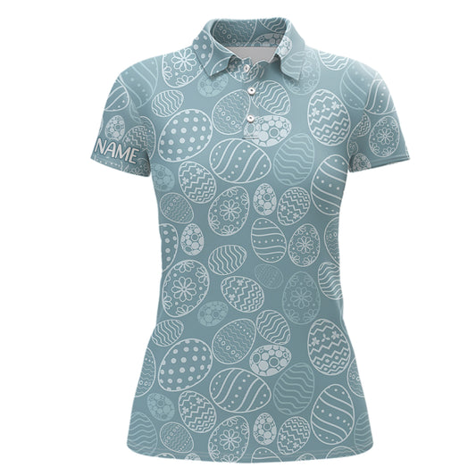 Blue Funny Easter Eggs Womens Golf Polo Shirt Custom Easter Day Golf Tops For Women Golf Gift LDT1336