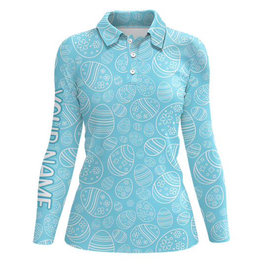 Blue Easter Eggs Womens Golf Polo Shirt Custom Easter Day Funny Golf Tops For Women Golf Gift LDT1337
