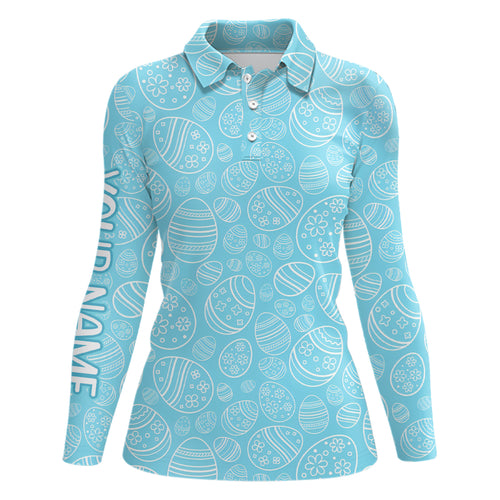 Blue Easter Eggs Womens Golf Polo Shirt Custom Easter Day Funny Golf Tops For Women Golf Gift LDT1337