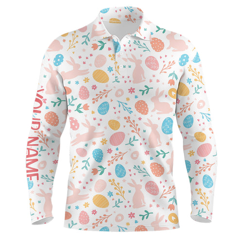 Colorful Easter Eggs & Bunnies Mens Golf Polo Shirt Custom Easter Funny Golf Tops For Men Golf Gifts LDT1339