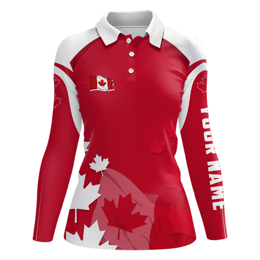 Canadian Maple Leaf Womens Golf Polo Shirts Custom Patriotic Golf Shirts For Women Golf Gifts LDT1471