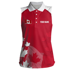 Canada Red Maple Leaf Womens Sleeveless Polo Shirts Custom Patriotic Golf Shirts For Women Golf Gifts LDT1471