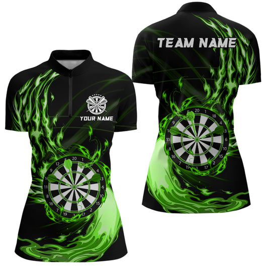 Green Fire Dartboard Darts Quarter Zip Shirt Custom Darts Shirt For Women Dart Jerseys LDT1473