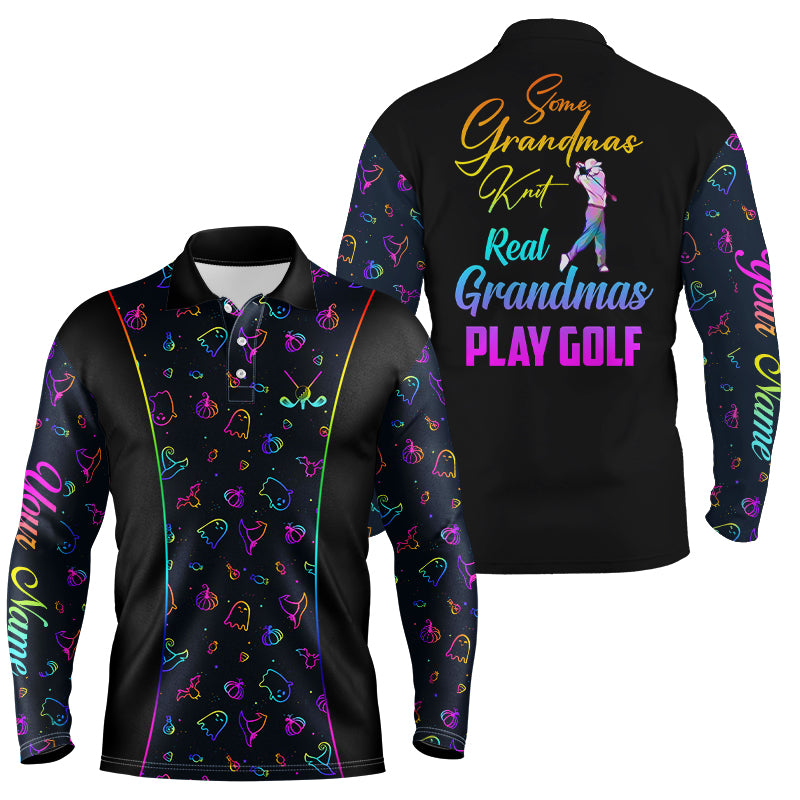 Some Grandmas Knit Real Grandmas Play Golf Mens Polo Shirt, Colorful Halloween Golf Shirts For Men LDT0117