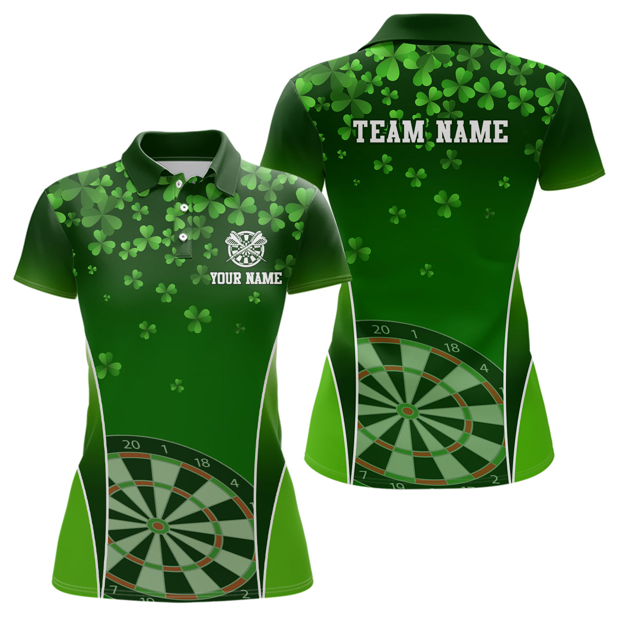 3D Green Clovers Patrick Day Womens Darts Polo Shirt Personalized Dart Jersey For Women LDT1347