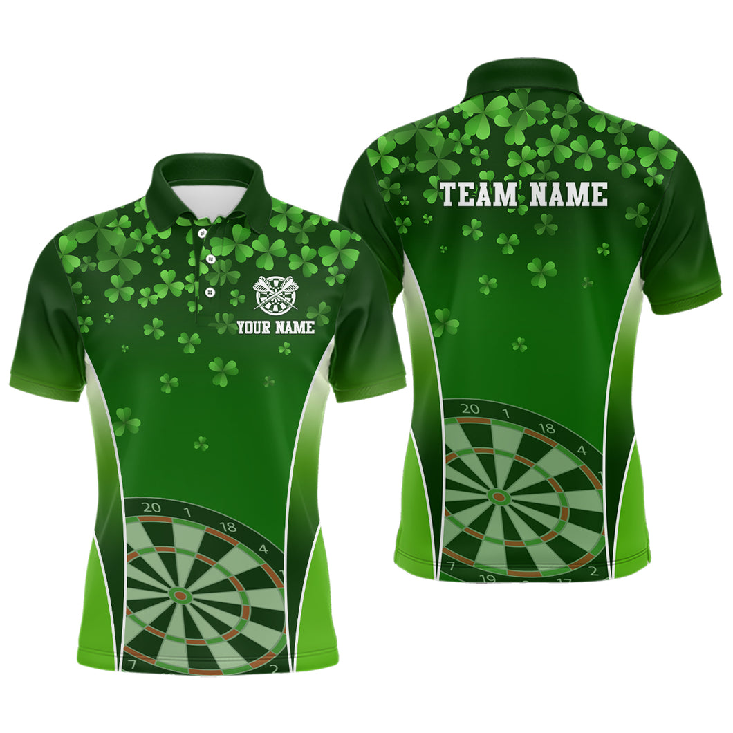 3D Green Clovers St Patrick Day Mens Darts Polo Shirt Personalized Dart Jersey For Men LDT1347