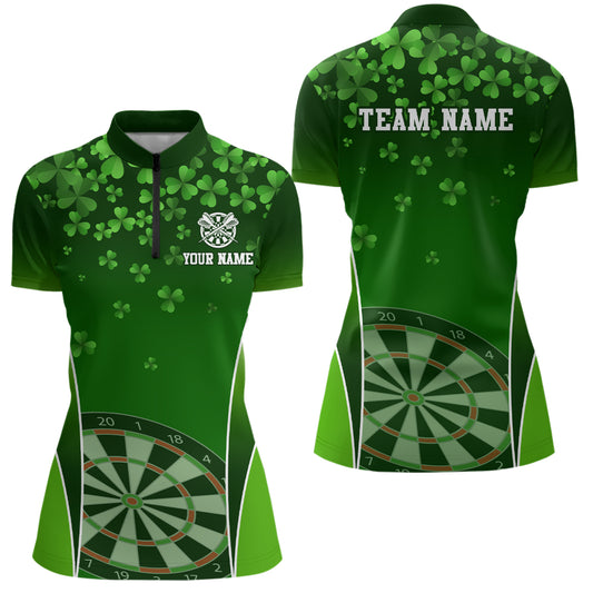 3D Green Clovers Patrick Day Darts Quarter Zip Shirt Personalized Dart Jersey For Women LDT1347