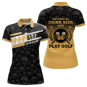 Skull I Drink Beer And Play Golf Personalized Argyle Golf Polo Shirts For Women Gift For Golf Lovers LDT0125