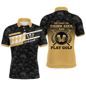 Skull I Drink Beer And Play Golf Personalized Argyle Golf Polo Shirts For Men Gift For Golf Lovers LDT0125