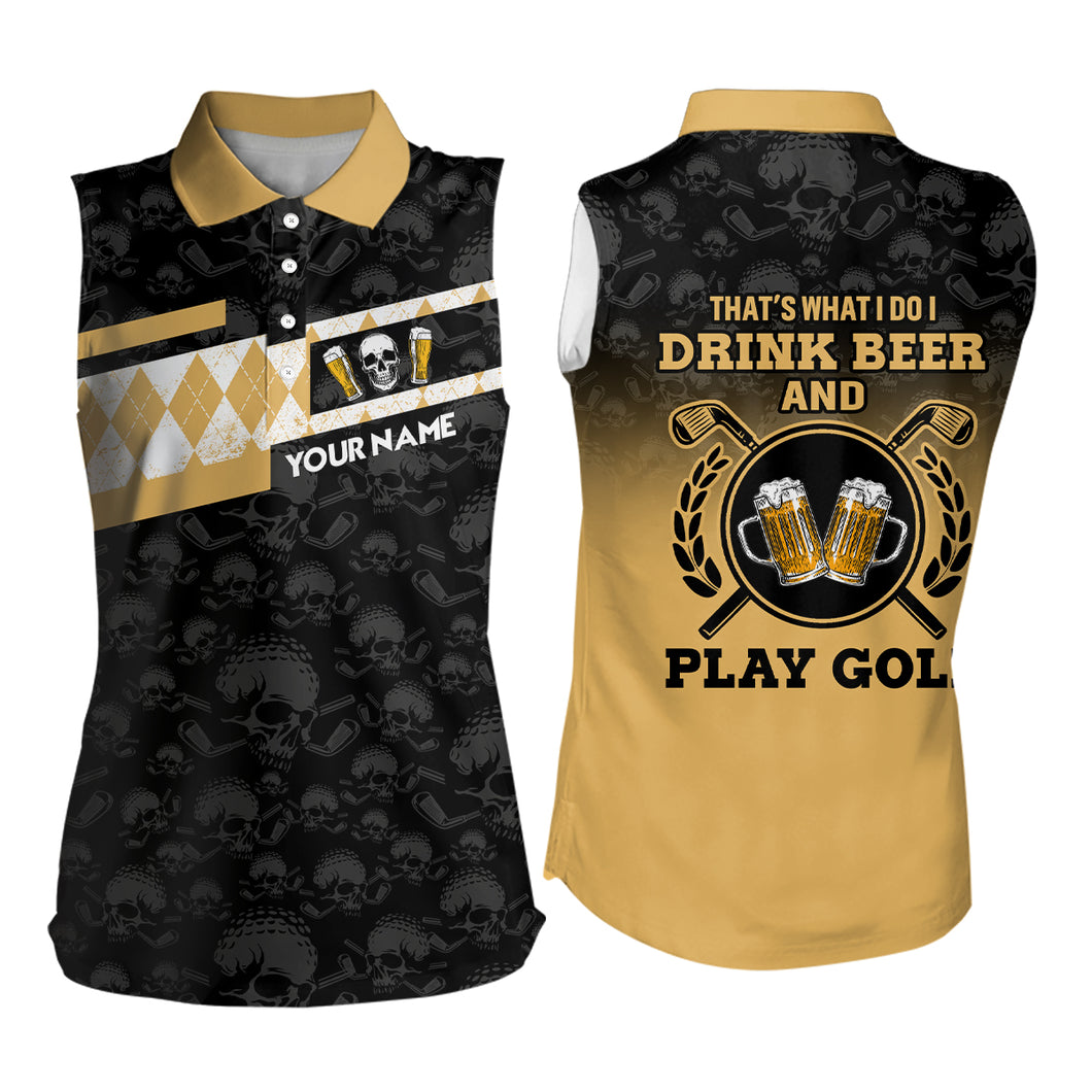 Skull I Drink Beer And Play Golf Personalized Argyle Golf Sleeveless Polo Shirts For Women Golf Gifts LDT0125