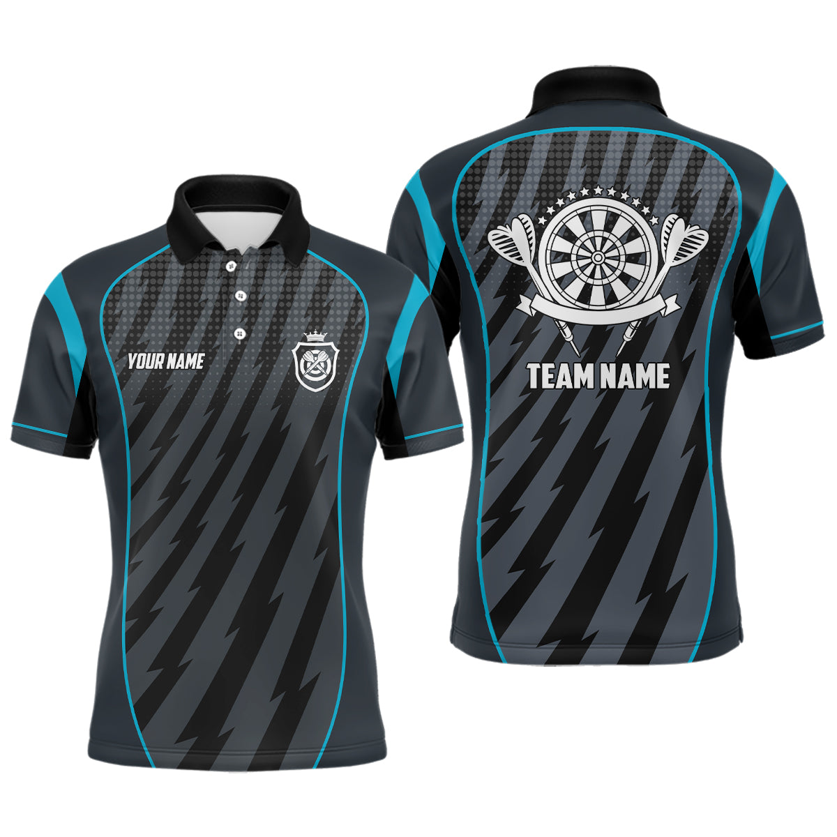 Personalized Sport Style Blue Grey Lightning Darts Polo Shirt Dart Jersey For Men LDT0368