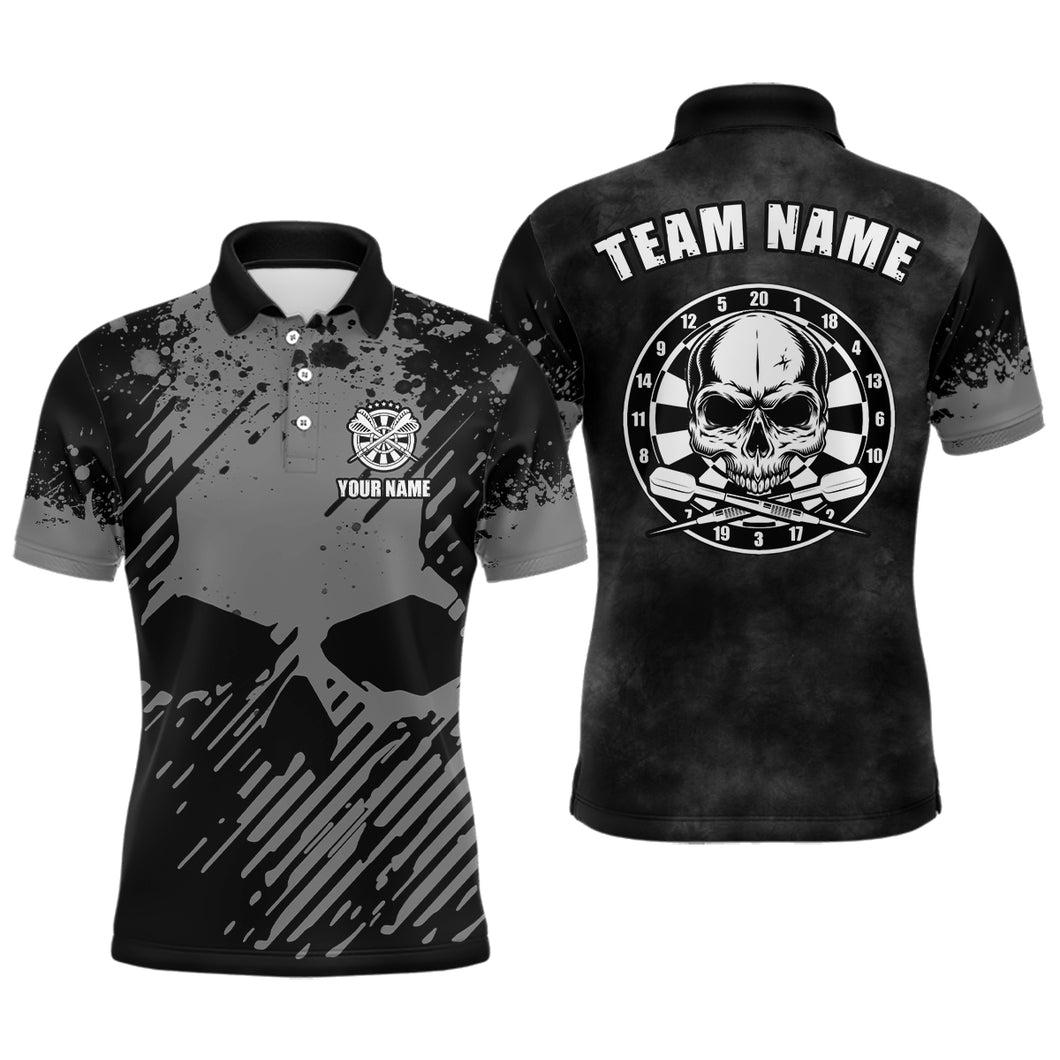 Personalized Black Grey Grunge Men Darts Polo Shirt Skull Darts Shirt For Men Dart Jersey LDT0681