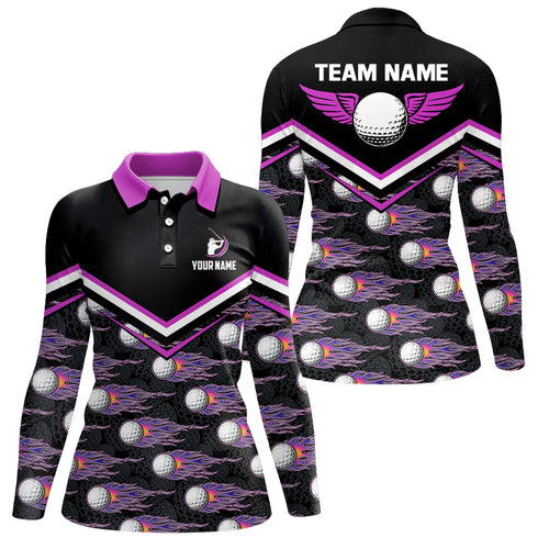 Fire Golf Ball Flames Womens Golf Polo Shirts, Personalized Pink Golf Shirts For Women, Golfing Gifts LDT0129