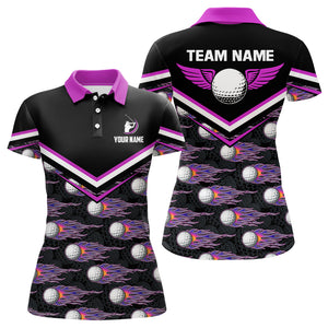 Fire Golf Ball Flames Womens Golf Polo Shirts, Personalized Pink Golf Shirts For Women, Golfing Gifts LDT0129