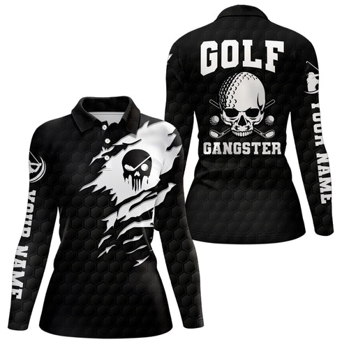 Golf Gangster Skull Polo Shirt Custom Black White Golf Pattern Scary Golf Shirts For Women LDT0373
