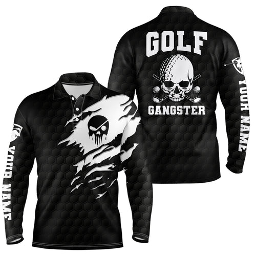Golf Gangster Skull Mens Polo Shirt Custom Black White Golf Pattern Scary Golf Shirts For Men LDT0373