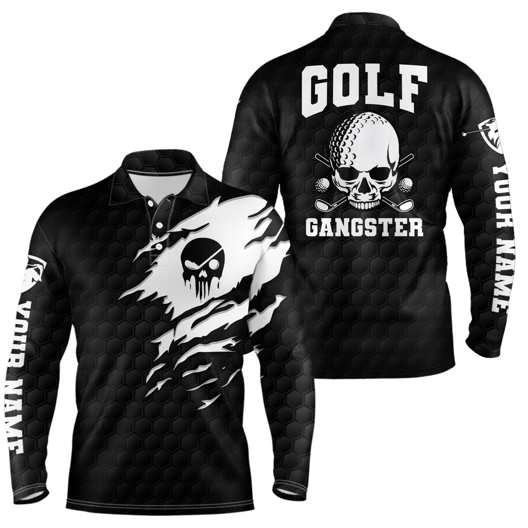 Golf Gangster Skull Mens Polo Shirt Custom Black White Golf Pattern Scary Golf Shirts For Men LDT0373