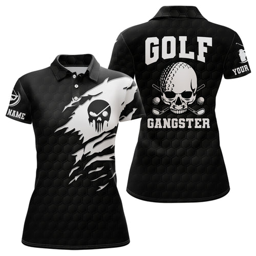 Golf Gangster Skull Polo Shirt Custom Black White Golf Pattern Scary Golf Shirts For Women LDT0373