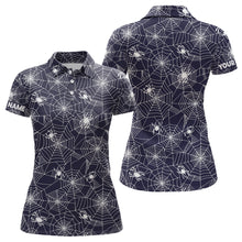 Load image into Gallery viewer, Spooky White Spiders On Cobweb Navy Halloween Golf Polo Shirts Custom Golf Gifts For Women LDT0376