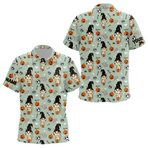 Cat Seamless Halloween Pattern Green Kids Golf Polo Shirts Cute Halloween Golf Gifts For Kid LDT0377