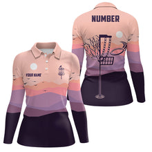 Load image into Gallery viewer, Flat Mountain Sunset Landscape Womens Disc Golf Polo Shirts Custom Disc Golf Shirt For Women LDT0691