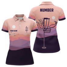 Load image into Gallery viewer, Flat Mountain Sunset Landscape Womens Disc Golf Polo Shirts Custom Disc Golf Shirt For Women LDT0691